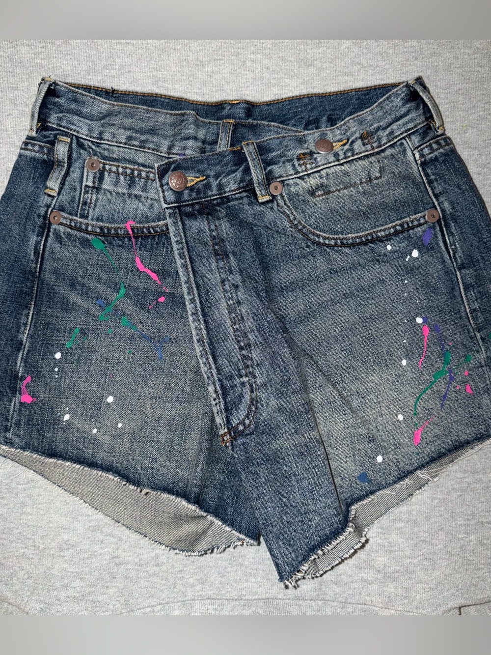 R13 Women’s Blue Denim Paint-Splatter Shorts